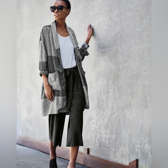 Eileen Fisher Hazy Blocks Shawl Collar Long Jacket - Picture 15 of 15